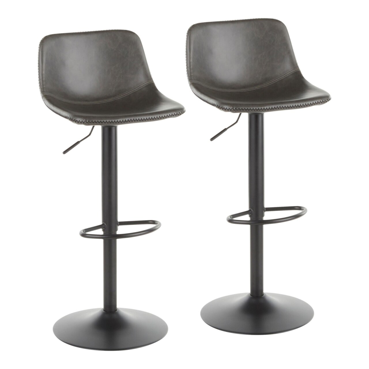 Lumisource Duke Industrial Adjustable Barstool In Black Metal And Grey Faux Leather - Set Of 2